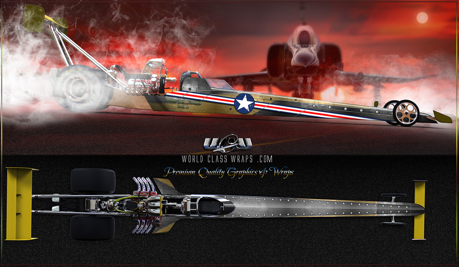 F4 gold series full scale dragster wrap