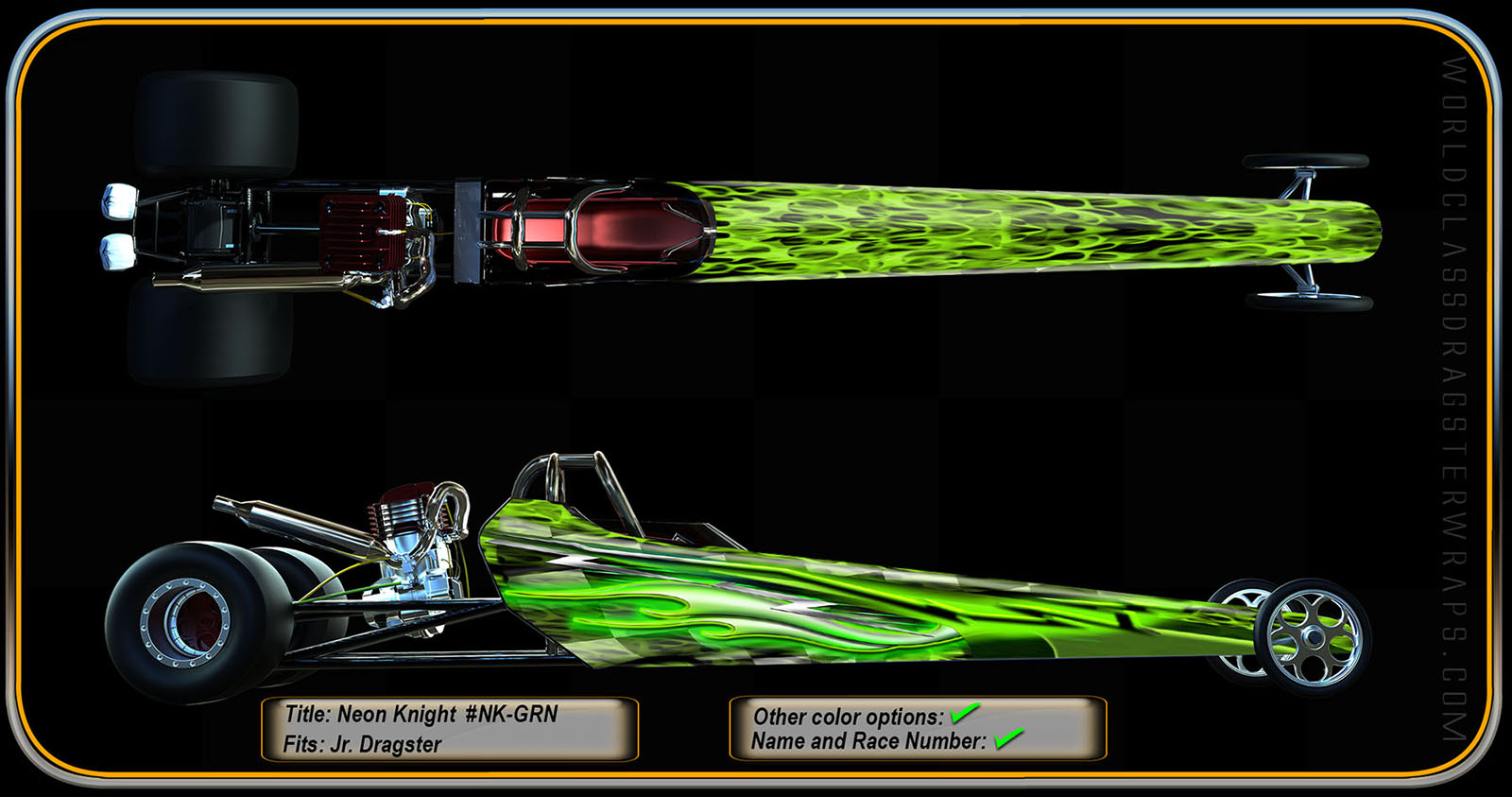 Neon Knight Green junior dragster wrap