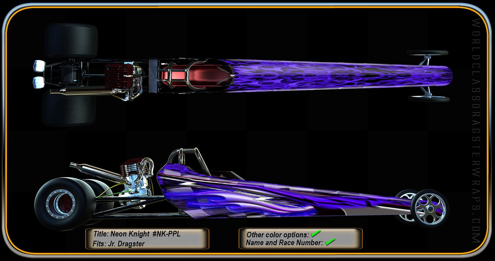 Neon Knight Purple junior dragster wrap